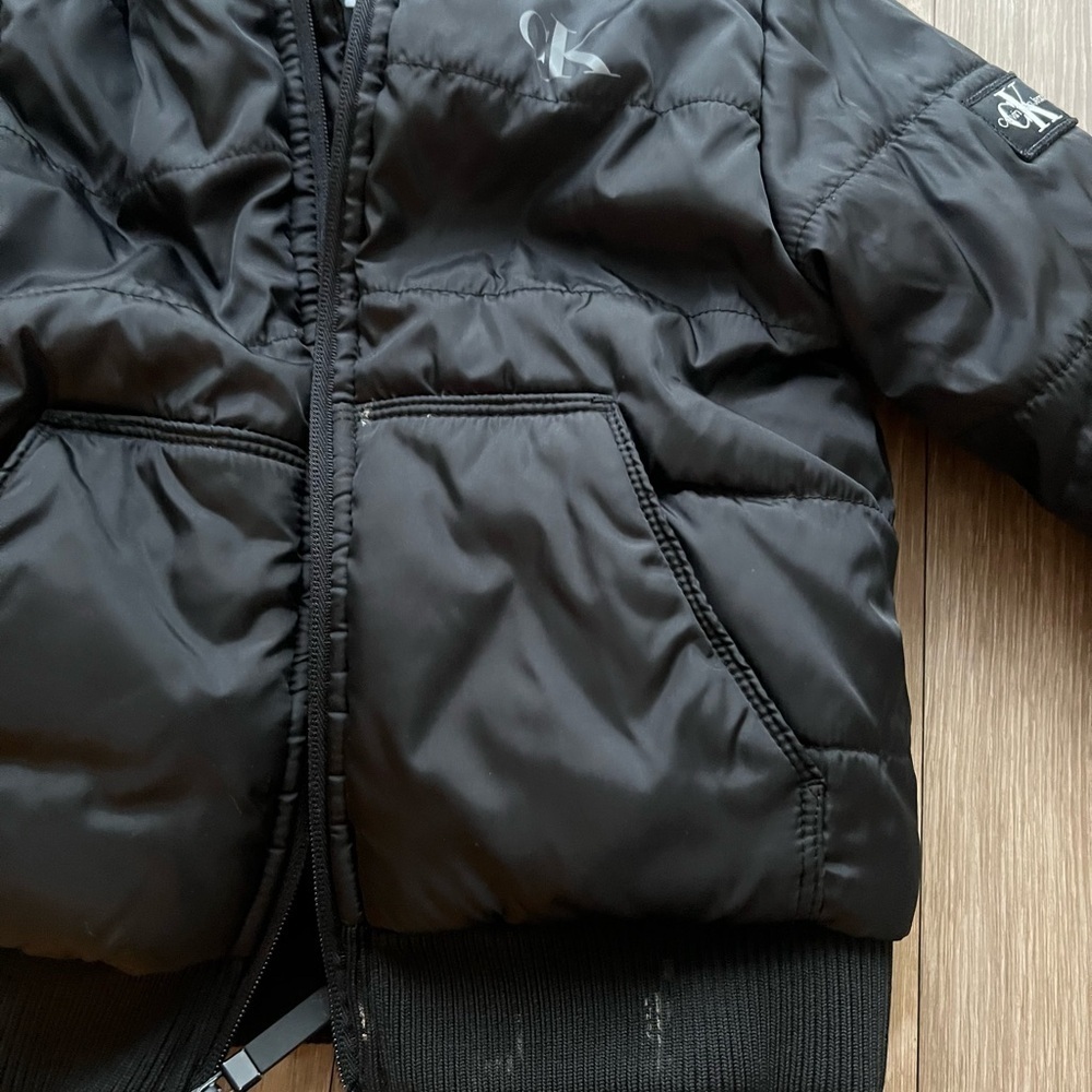 Calvin Klein Charcoal Hooded Puffer Jacket Size 4 - Picture 2 of 5